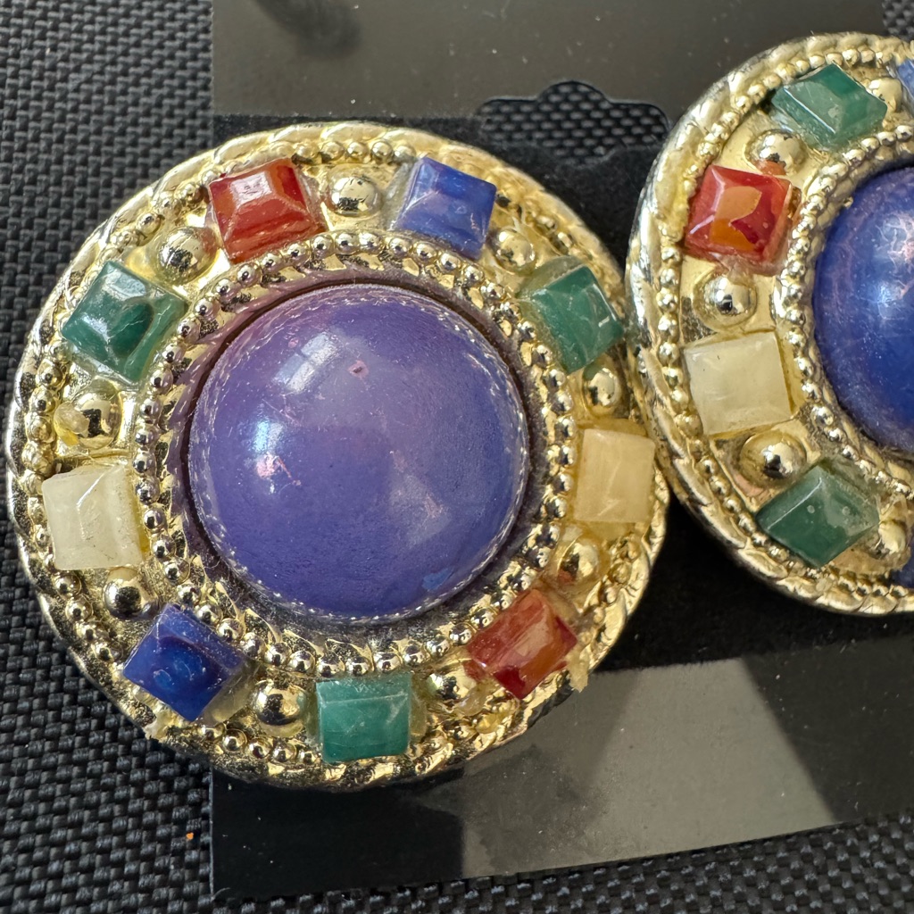 Vintage Multi Colored Stone Clip On Earrings